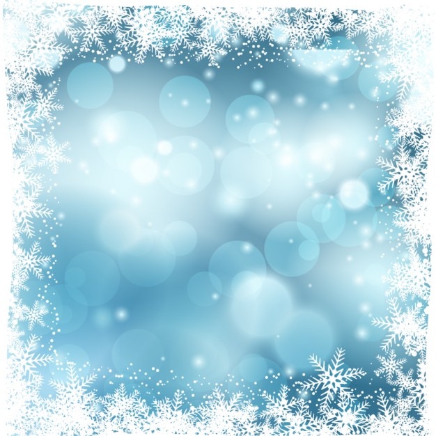 Blue bokeh background with snowflakes