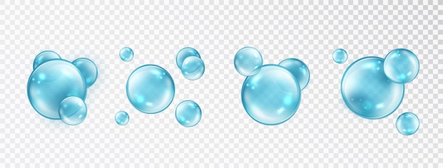 ブルーバブルコレクション​。​透明な​石鹸​または​水泡​。​現実的​な​ベクトル​の​青い​純粋な​滴​、​水泡​または​ガラス球​の​テンプレート​。
