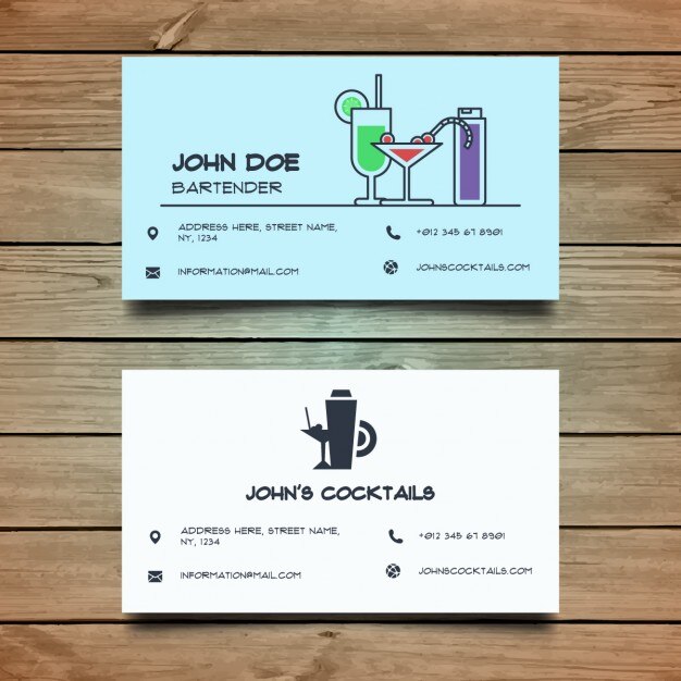 Blue business card about cocktails