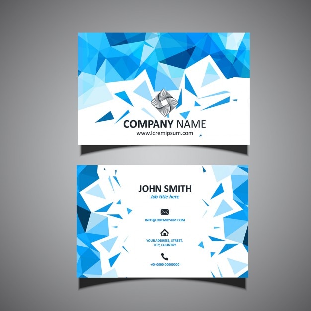 Blue business card, polygonal shapes