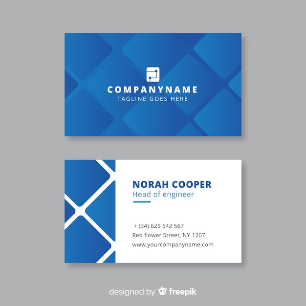 Blue business card template with geometric shapes