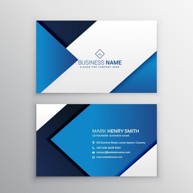 Blue business card with geometric shapes