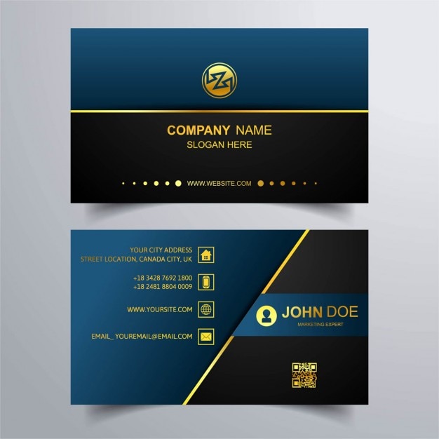 Free vector blue business card with gold lines