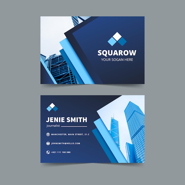 Free vector blue business card with photo template