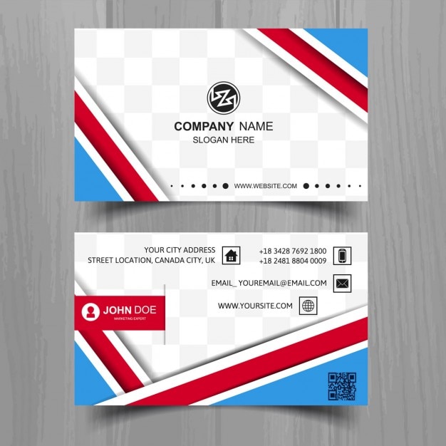 Free vector blue business card with red shapes