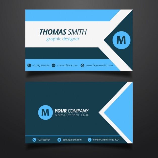 Free vector blue business card with triangles