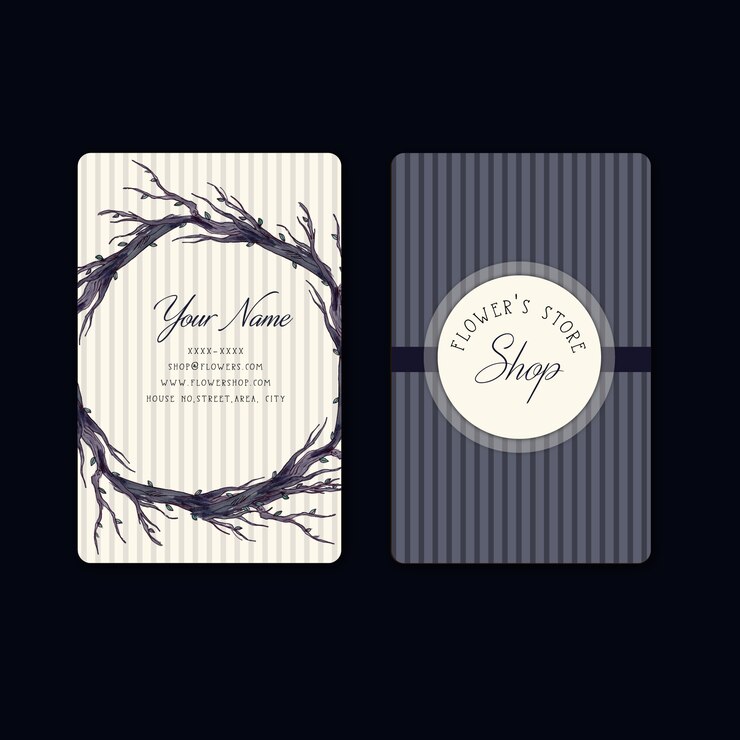 Free Vector blue business card with watercolor branches