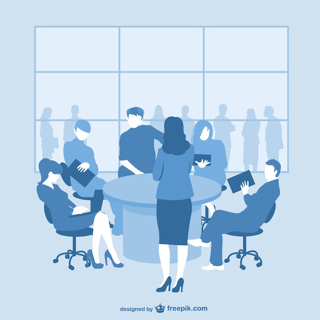 Blue business meeting silhouettes