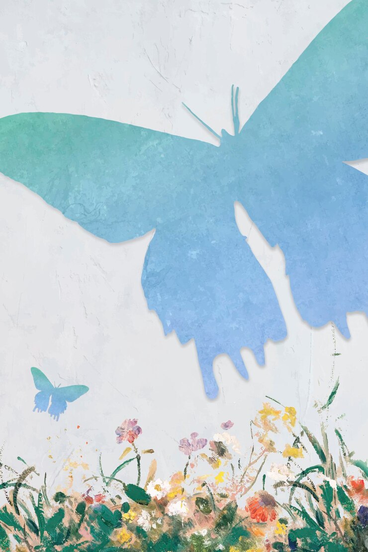 Free Vector blue butterfly silhouette painting background
