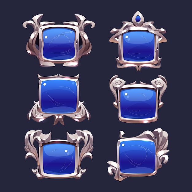 Free vector blue buttons with silver decorative frames