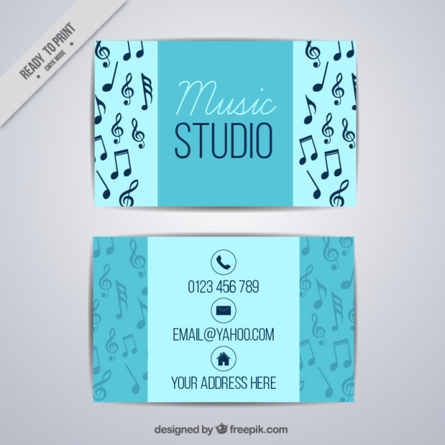 Free vector blue card for a music studio