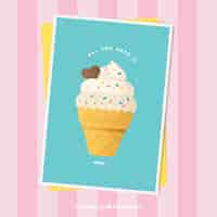 Free vector blue card with ice cream cone in flat design