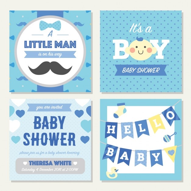 Free vector blue cards for baby shower