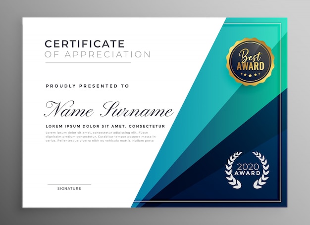 Free vector blue certificate of appreciation template design