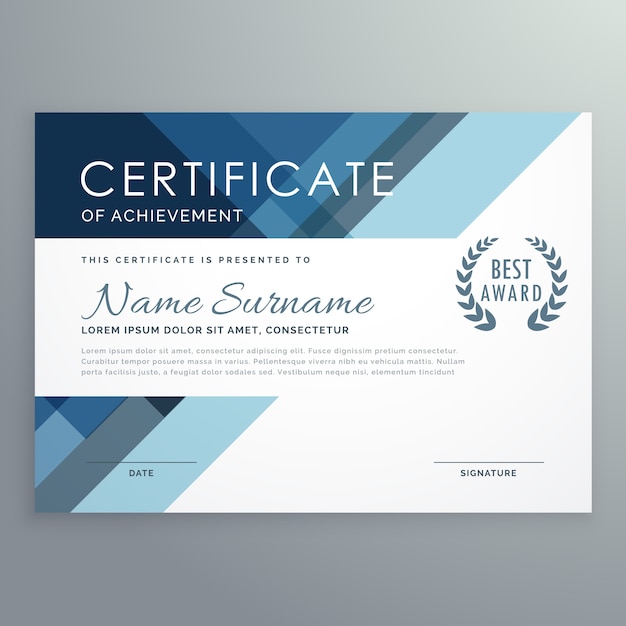 Free vector blue certificate design in professional style