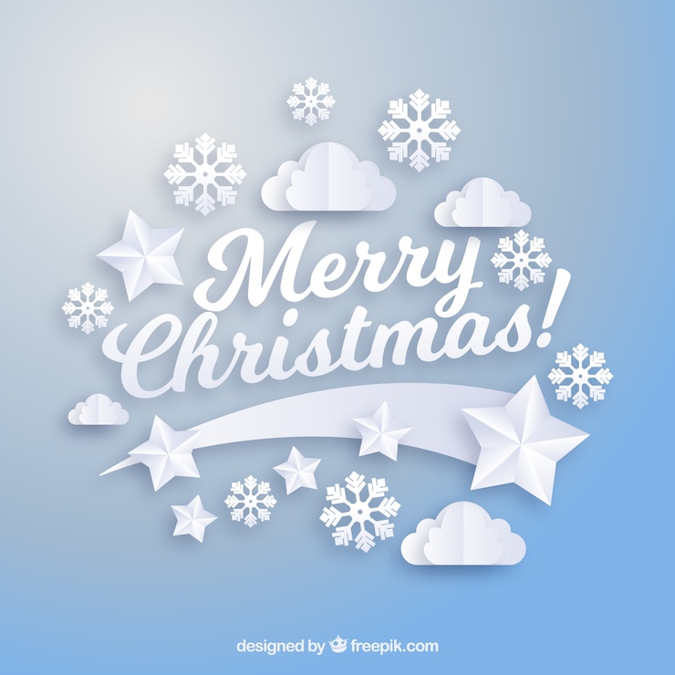 Free Vector blue christmas background with paper style elements
