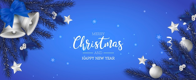 Blue Christmas background with realistic decoration