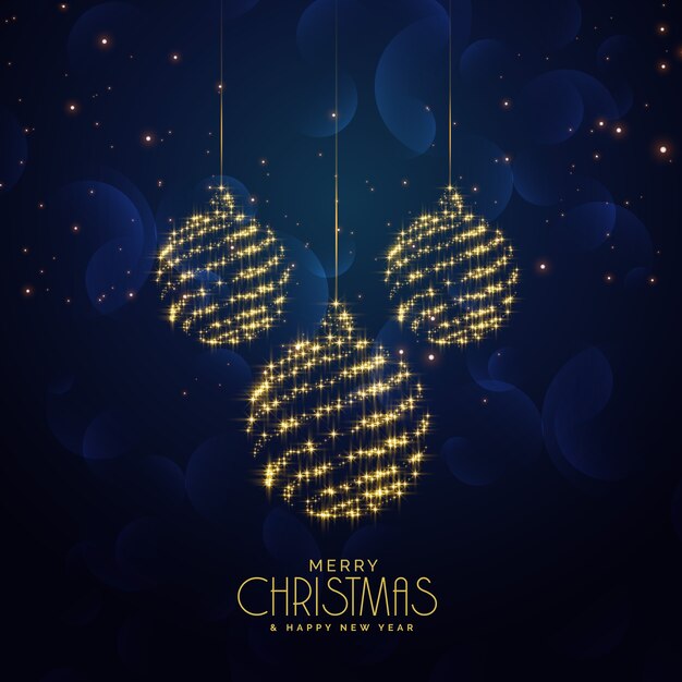 Синий рождественский праздник фон с подвесными шарами и блестками Premium векторы