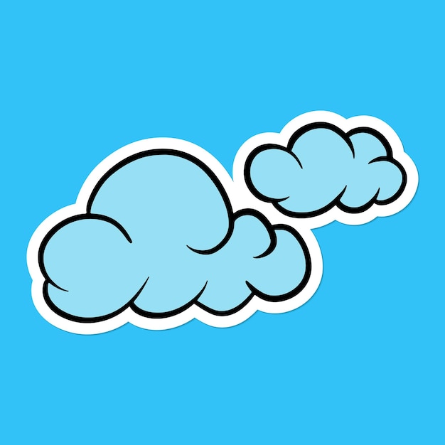 Free vector blue cloud sticker with a white border on a blue background