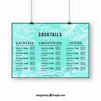 Free vector blue cocktail menu template