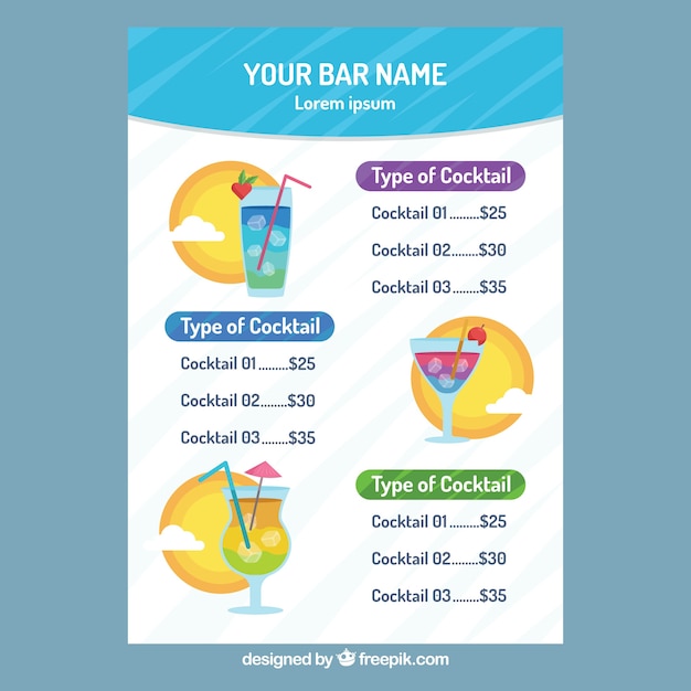 Blue cocktail menu