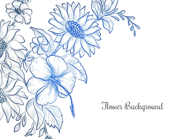 Blue color Hand drawn flower design background