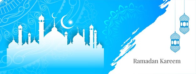 Blue color Ramadan Kareem festival greeting banner