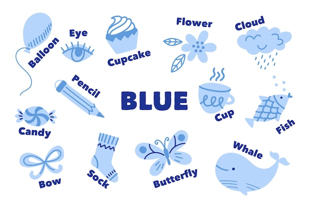 Blue color and vocabulary pack in english