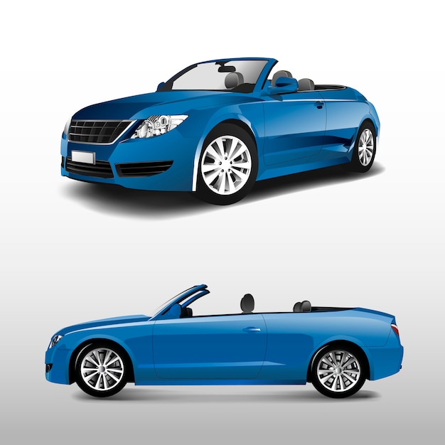 Blue Convertible Car Isolated On White Vector