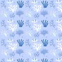 Free vector blue coral pattern template with seaweed