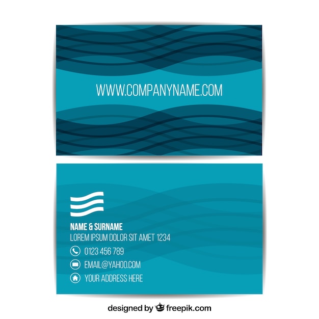 Free vector blue corporate card with wavy shapes