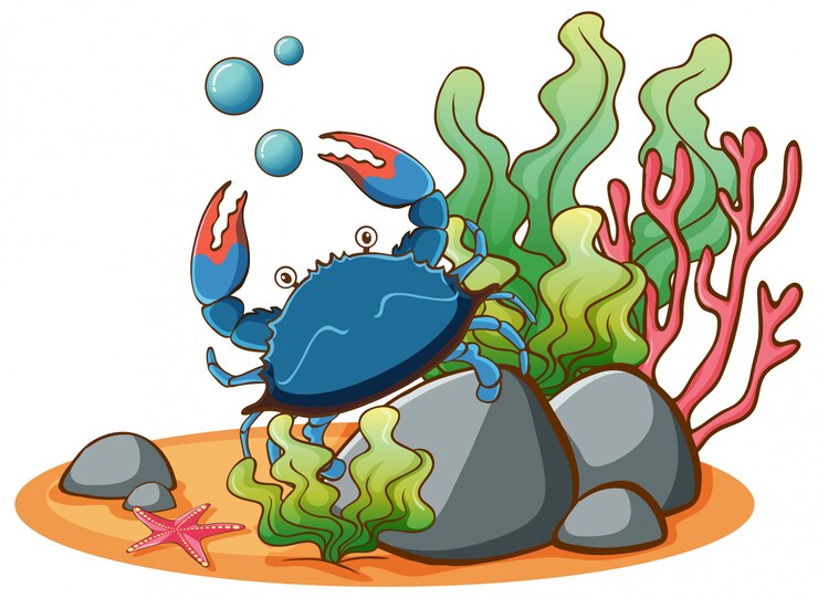 Free Vector blue crab underwater on white background