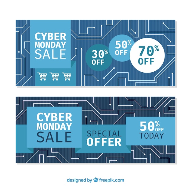 Blue cyber monday banners