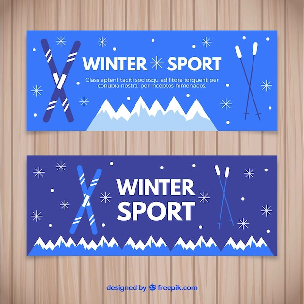 Blue and dark blue winter sport banners