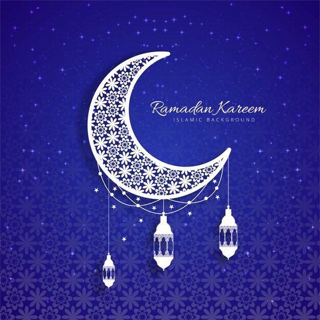 Blue decorative ramadan kareem design with moon