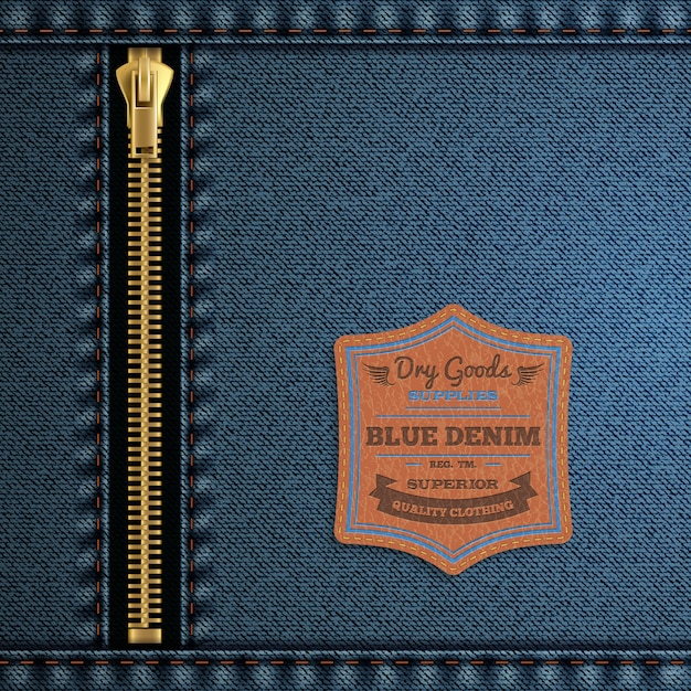 Blue denim cloth with zip and label background