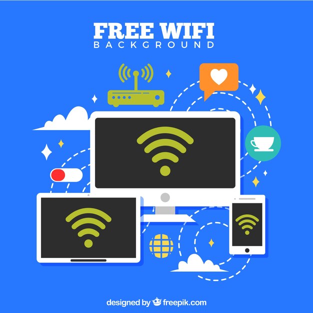 Бесплатное векторное изображение Синий фон с бесплатным wi-fi