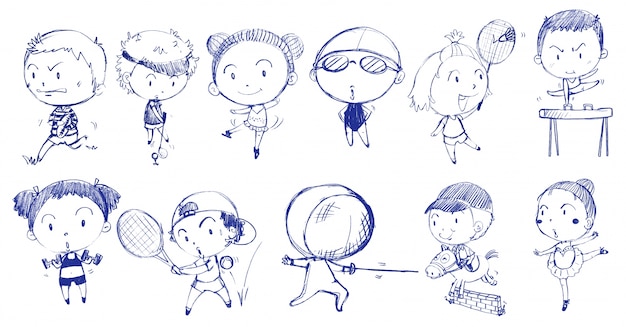 Free Vector blue doodle design of people playing with the different sports