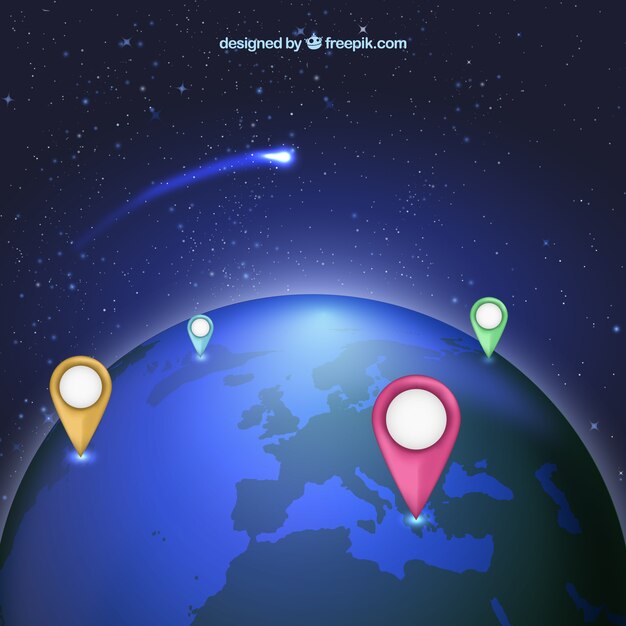 Free vector blue earth with colored pointers