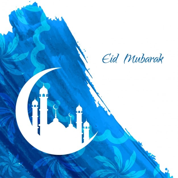 Vettore gratuito colore blu eid mubarak sfondo acquerello