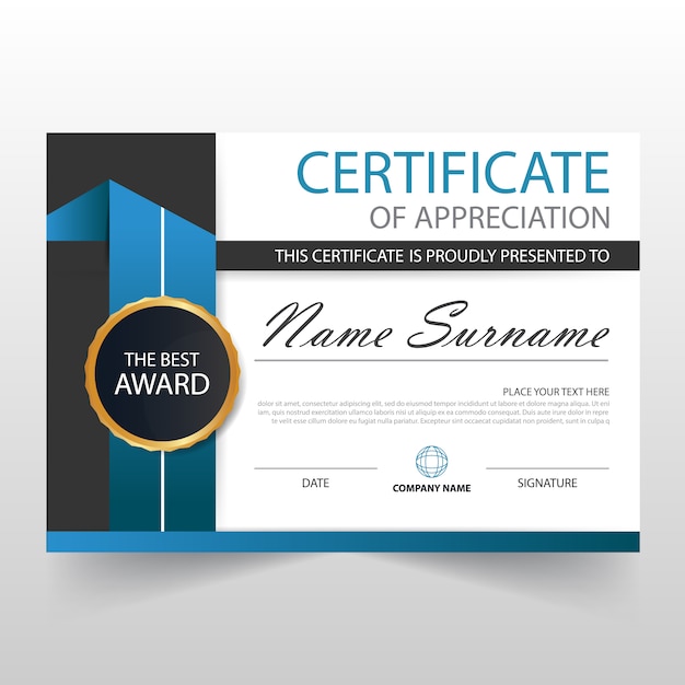 Certificato orizzontale blu elegant con illustrazione vettoriale