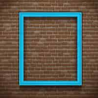 Free vector blue empty picture frame on brick wall background