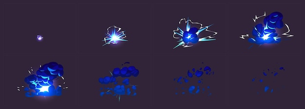 Vettore gratuito foglio sprite di animazione di esplosione blu