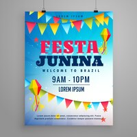 Vettore gratuito festa junina celebrazione poster flyer design con garlands decorazione