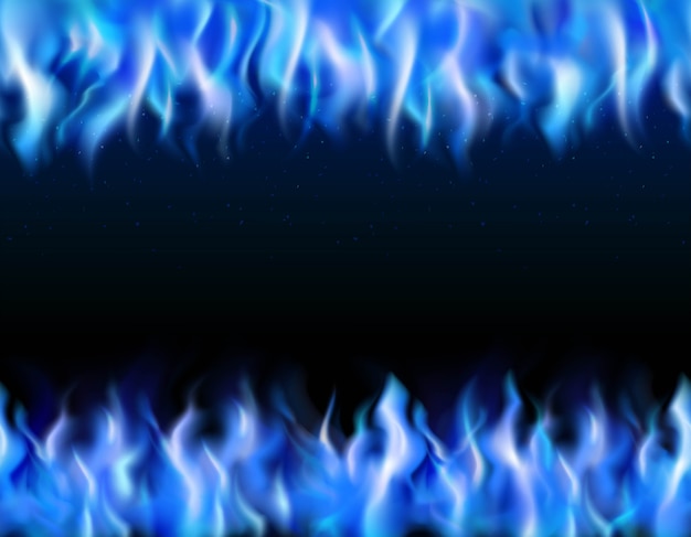 Blue fire tileable realistic borders on black background 