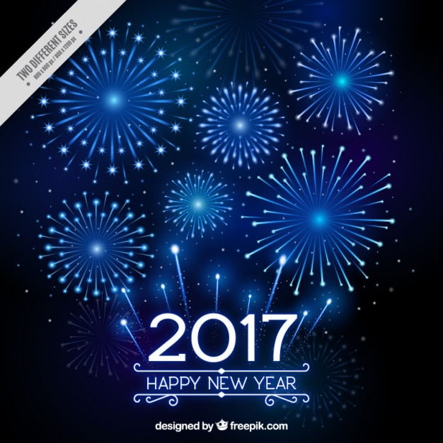 Free vector blue fireworks new year background