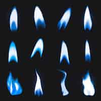 Free vector blue flame sticker, realistic fire image vector set