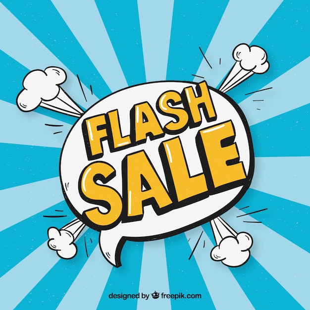 Blue flash sale background in comic style
