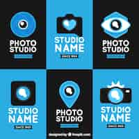 Free vector blue flat design camera logo collection