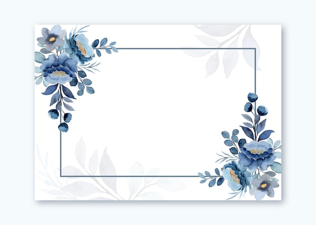Синяя цветочная рамка с акварелью